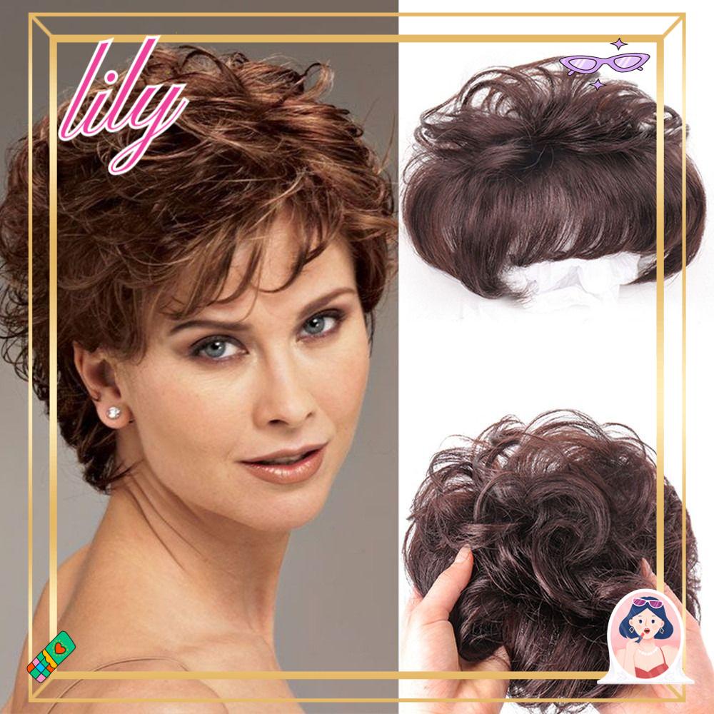 Lily Wig Sintetis Fashion Menutupi Pengganti Keriting Pendek