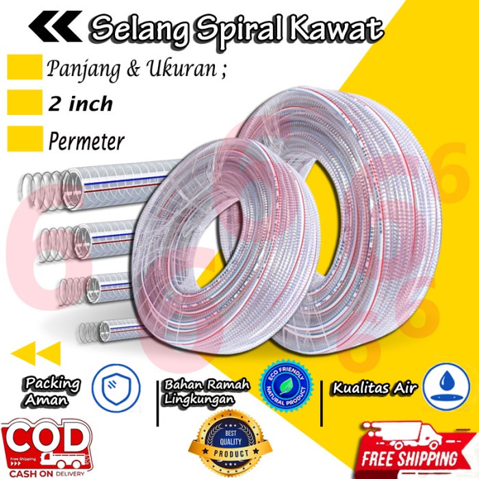 Spring Hose 2 inch PVC Steel Wire Selang Bening Kawat Spiral Ukuran 2 inch Terlaris Permeter Terlaris