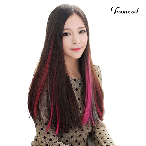 Twowood Wanita Multicolor Panjang Lurus Sintetis Klip on Rambut Ekstensi Potongan Cosplay Wig