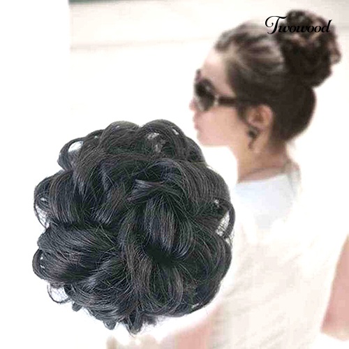 Twowood Hot Wanita Lady Wavy Curly Dish Rambut Sanggul Ekstensi Sopak Chignon Scrunchie