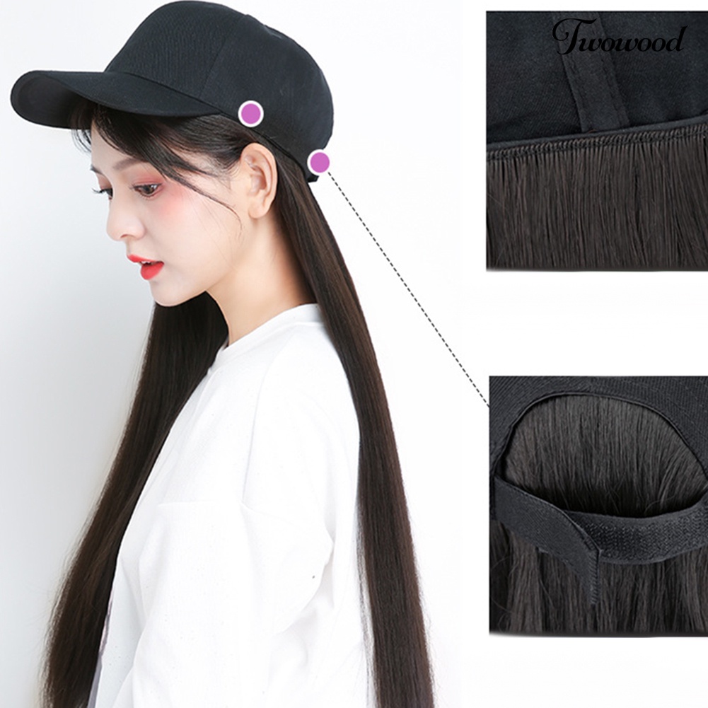 Twowood Wanita Kreatif 2in1 Sopak Rambut Palsu Lurus Panjang Keriting Dengan Topi Baseball