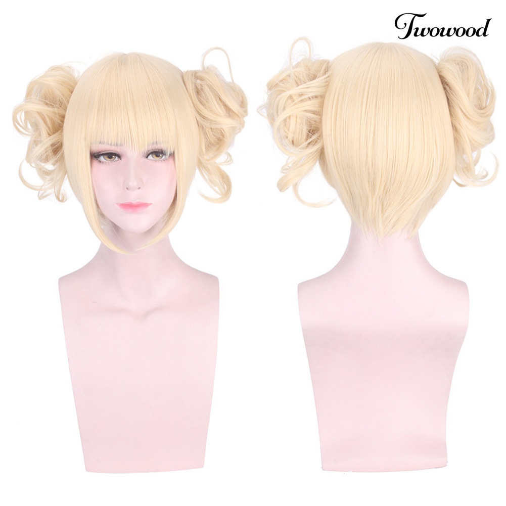 Twowood Wanita Wig Pendek Rambut Sintetis Dengan 2bunbun Poni Anime Cosplay Pesta Sopak