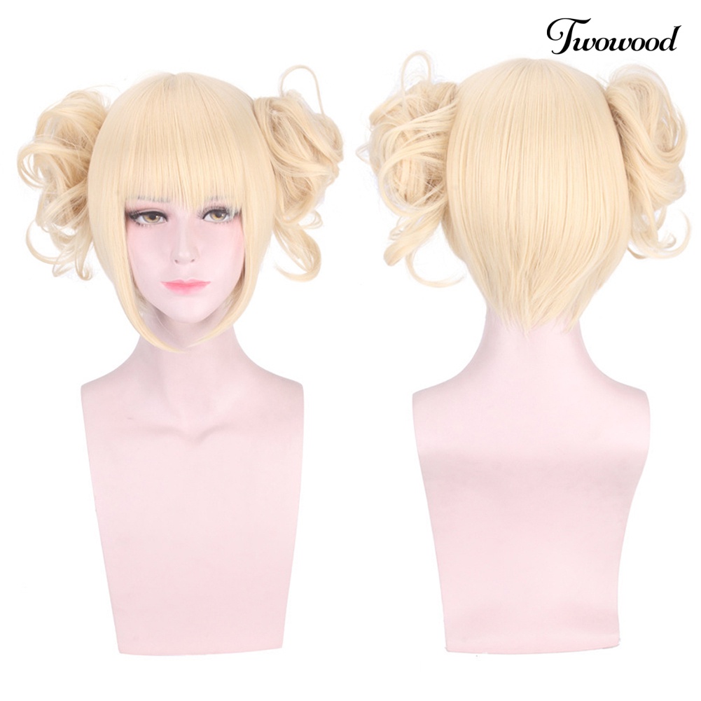 Twowood Wanita Wig Pendek Rambut Sintetis Dengan 2bunbun Poni Anime Cosplay Pesta Sopak