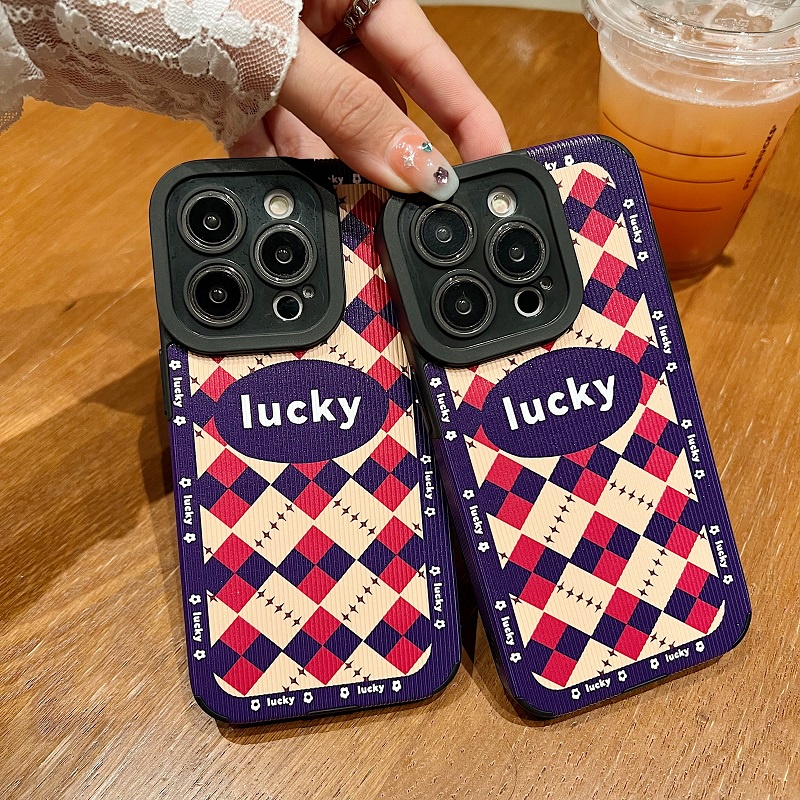 IPHONE Untuk Iphone14 13 12 11 Pro Max X XR XS Max7 8 Plus Kisi Rhombic LUCKY Tekstur Vertikal Kulit Pelindung Soft case