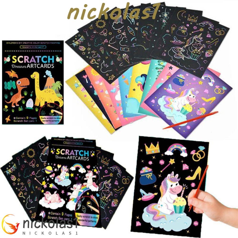 Nickolas1 Scratch Art Painting Paper Card Kit Dengan Pulpen Scratch Stick Magic Scratch Mainan Natal Art Anak Lukisan Buku Mewarnai DIY Mainan Edukasi Seni Lukisan Kertas