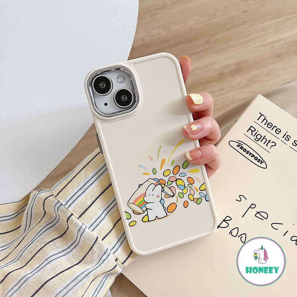 Ins Kreatif Kelinci Putih Casing Belakang Untuk iPhone 14 Pro Max Case Untuk iPhone 11 Pro Max13 12 Pro Max7 8Plus Xr Xs Permen Warna-Warni Anti-Shock Phone Cover