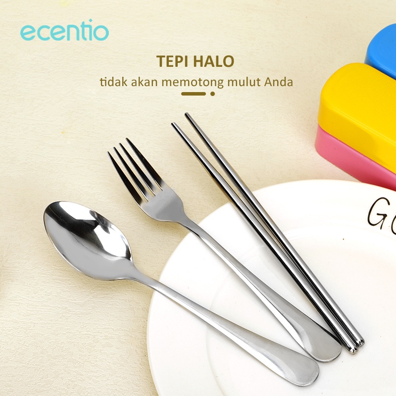 Ecentio Stainless Steel Set 3Pcs Alat Makan Sendok Garpu Sumpit / Spoon Fork Chopsticks