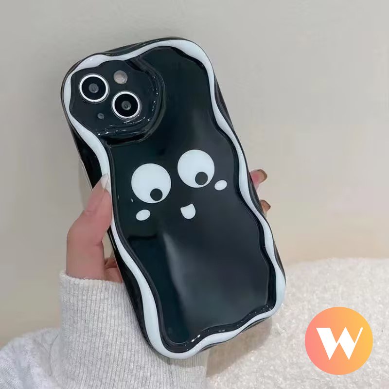 IPHONE Case Kompatibel Untuk Iphone11 13 14 12 Pro Max XR XS X Max Se2020 7Plus 8 6s7 6 Plus Simple Hitam Putih Motif Leopard Ekspresi Lucu 3D Tepi Bergelombang Melengkung Soft Cover