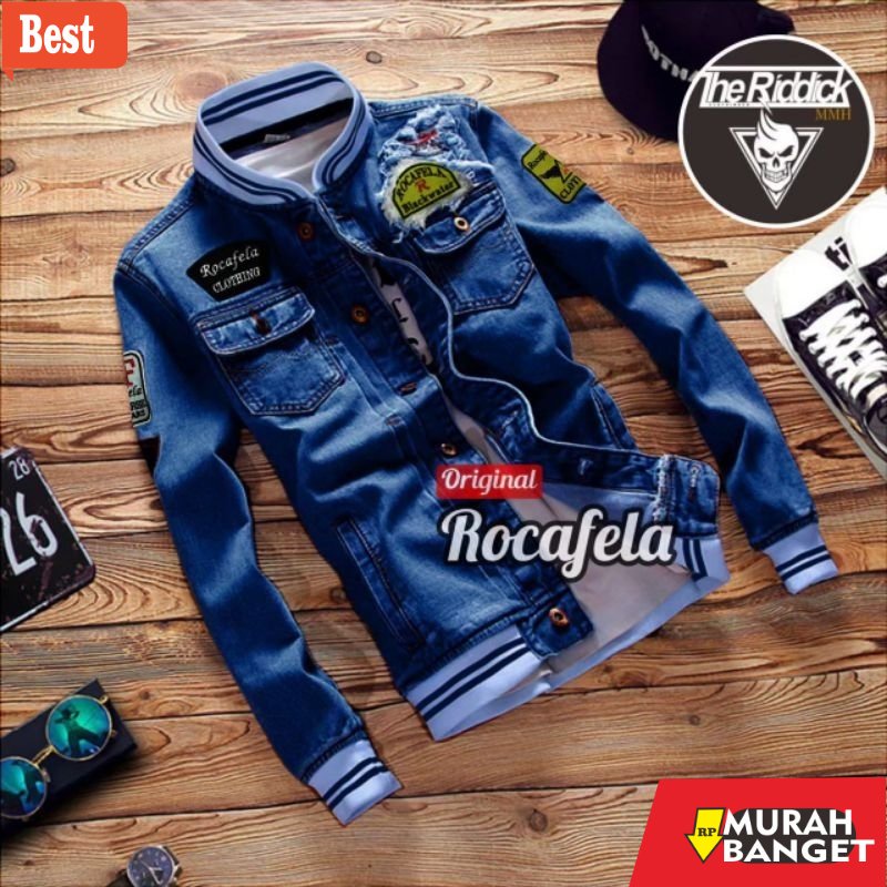 Jaket kulit pria terbaru- JAKET JEANS PRIA THE URBAN X ROCAFELA JAKET BOMBER RIPMAN TERBARU 2021 JAK