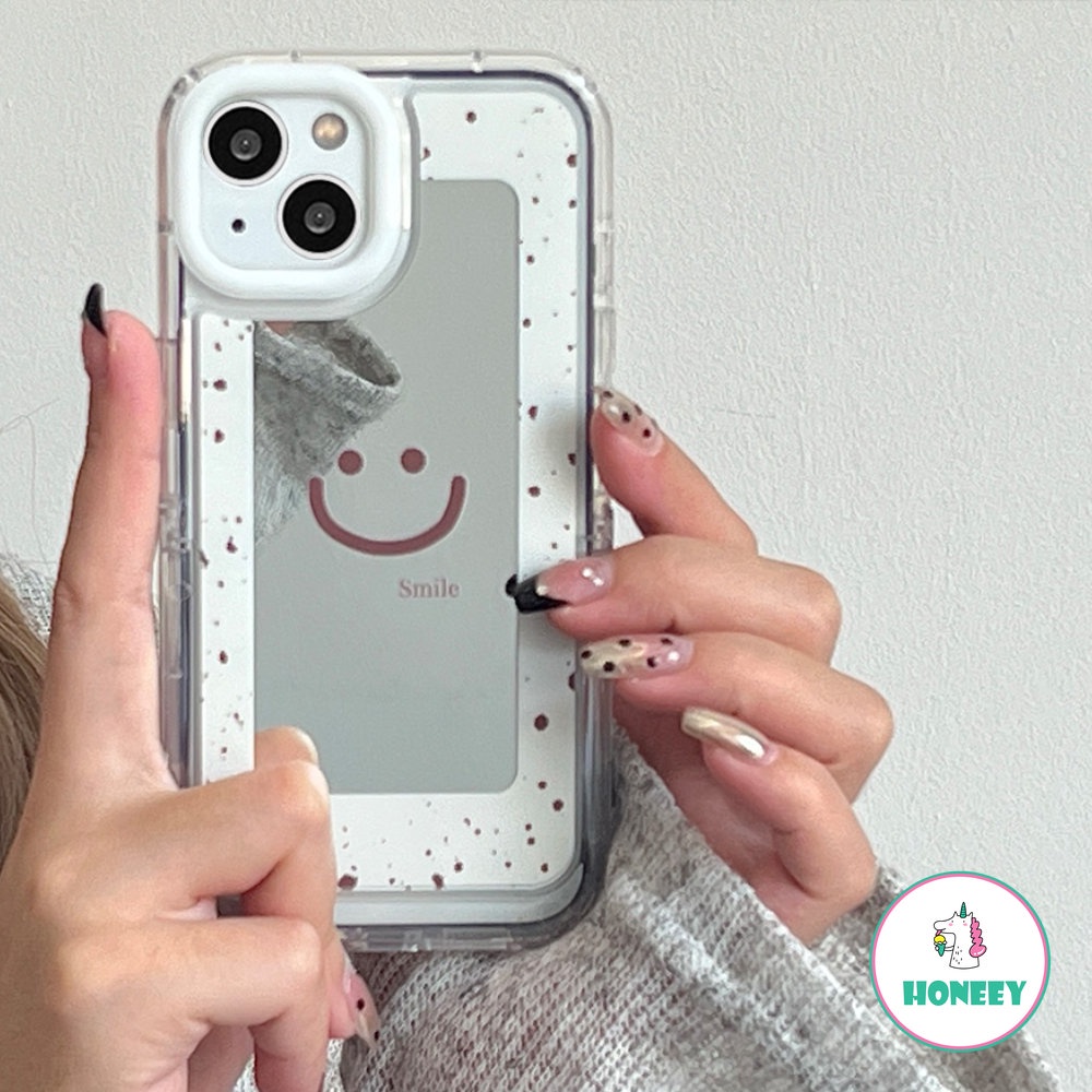 IPHONE Smiley Sederhana Cermin Rias Tak Terlihat Stand Phone Case Untuk Iphone14 12 13 11 Pro Max Lembut TPU Shockproof Pelindung Handphone Cover