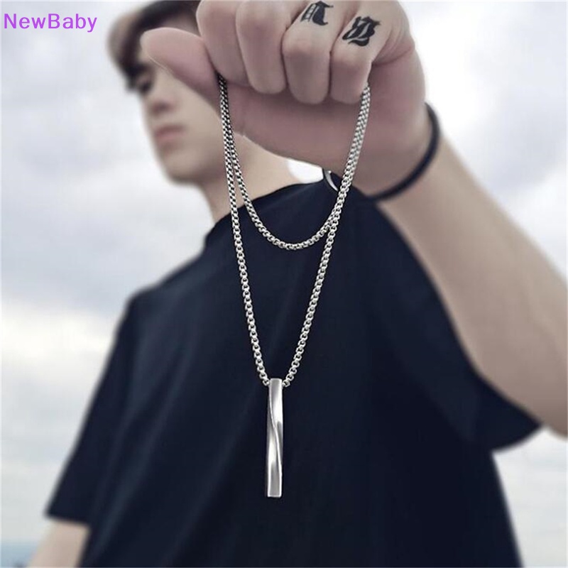 Newbaby Persegi Panjang Liontin Kalung Pria Anti Karat Rantai Kalung Perhiasan Hadiah ID