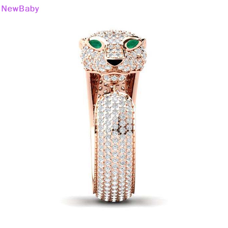 Newbaby Fashion Penuh Kristal Bertatahkan Leopard Cincin Pembukaan Unisex Cincin Pesta Perhiasan Hadiah ID