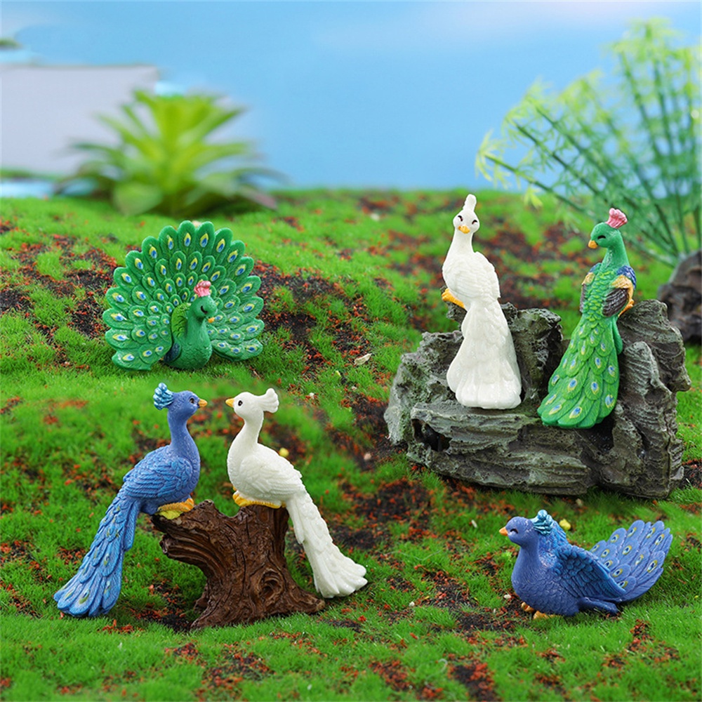 ღ Miniatur Ornamen Merak Mini Dekorasi Taman Peri Resin Kerajinan Aksesoris Lanskap Mikro Merak Mikro Lanskap Dekorasi Kecil