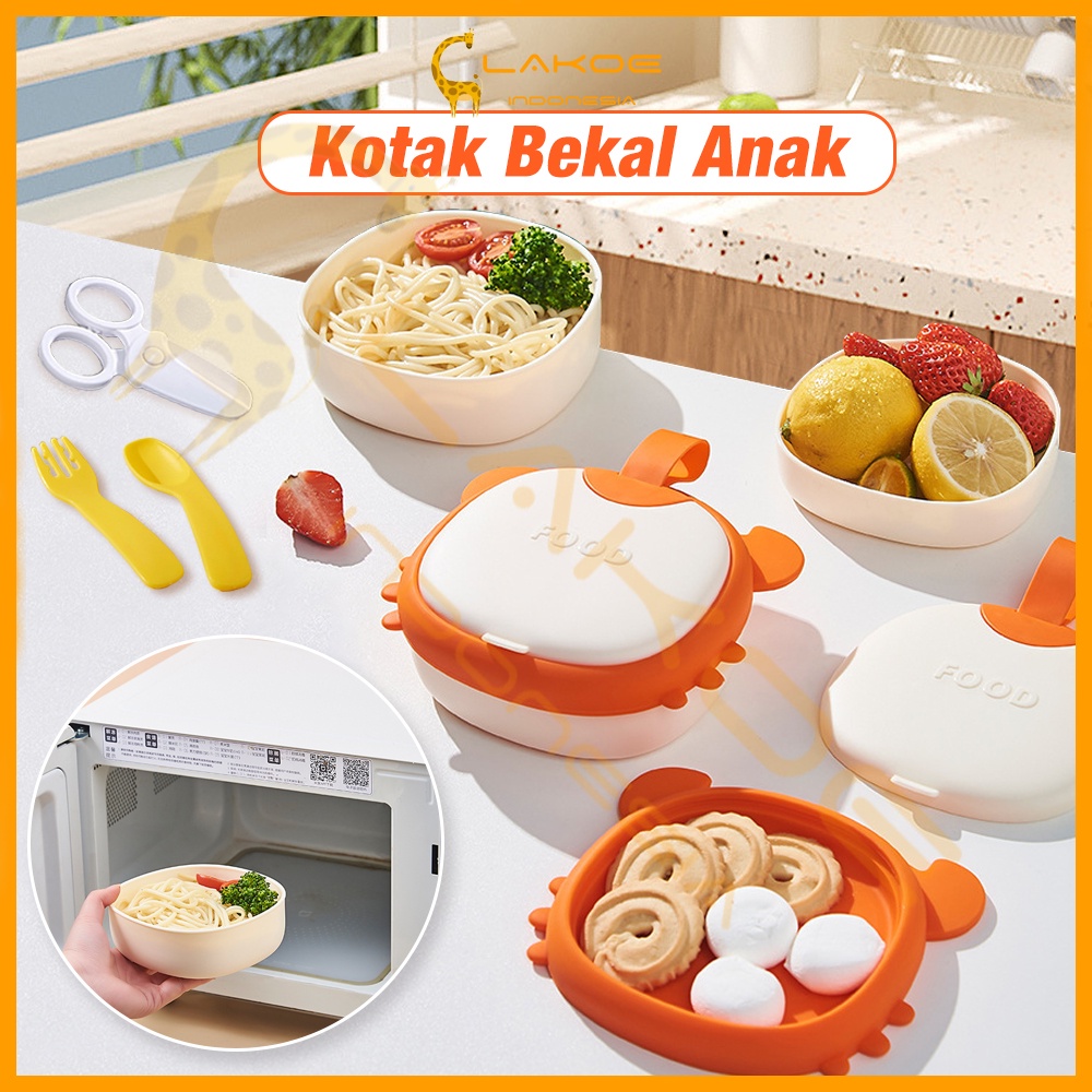 Lakoe Kotak Bekal Anak Lucu/Lunch Box Set 2 Tingkat/baby food container/Kotak Makan Anak dengan Sendok dan Garpu