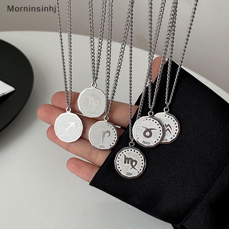 Mornin Constellation Kalung Perhiasan Stainless Steel Bulat Disc Liontin Kalung Hadiah Perhiasan Pesta Natal id