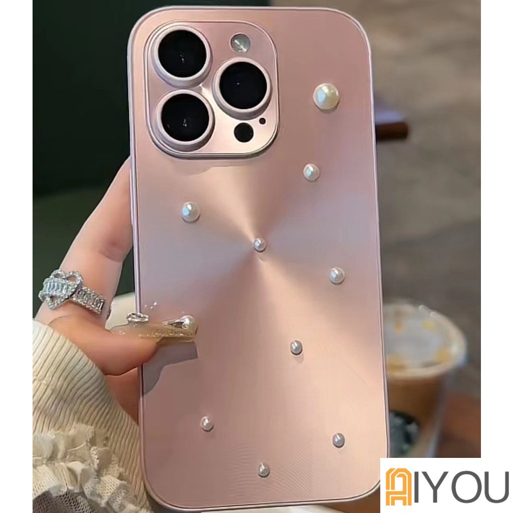 Luxury Laser Case Dengan 3D Mutiara Hati Berlian Imitasi Untuk iPhone 14pro Max13Pro 12 Pro 11motif CD Pelindung Lensa Film PC Hard Ultra Tipis Cover Untuk Iphone14