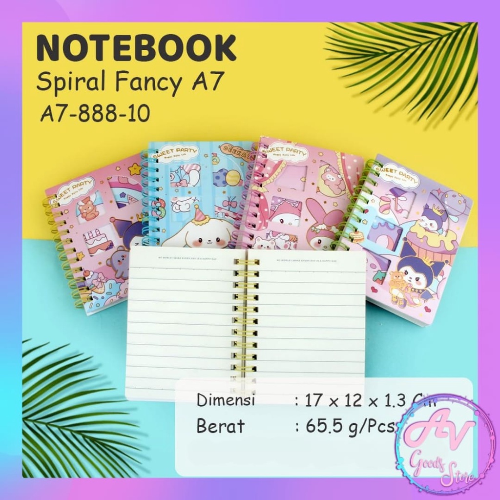 

Diary Spiral A7 70-80lembar / Notes Diari Mini / Notebook Ring Karakter Fancy A7-888