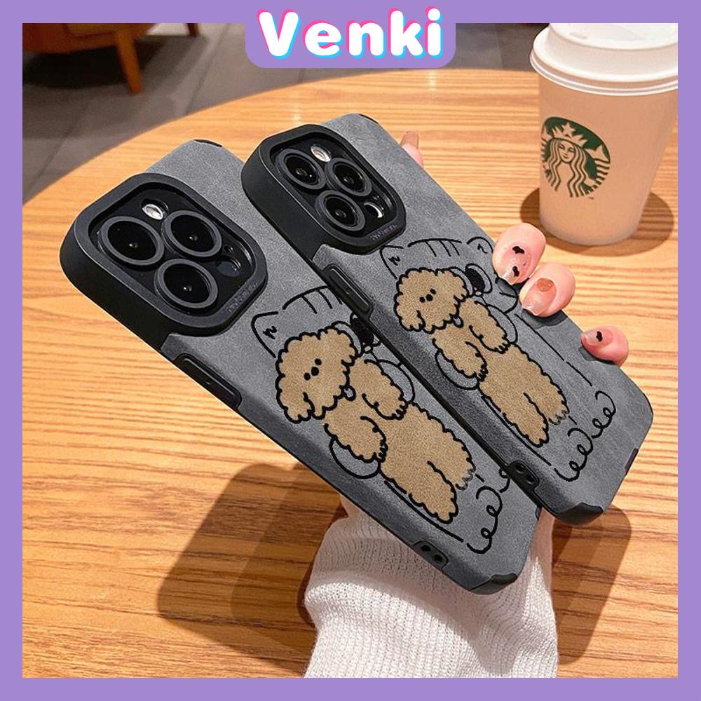 VENKI - Untuk iPhone 11 Case Leather Pupil Suede Case Soft Shockproof Phone Case Camera Simple Cute Cat Bear Kompatibel dengan iPhone 14 13 Pro max 12 Pro max xr xs 7Plus 8Plus