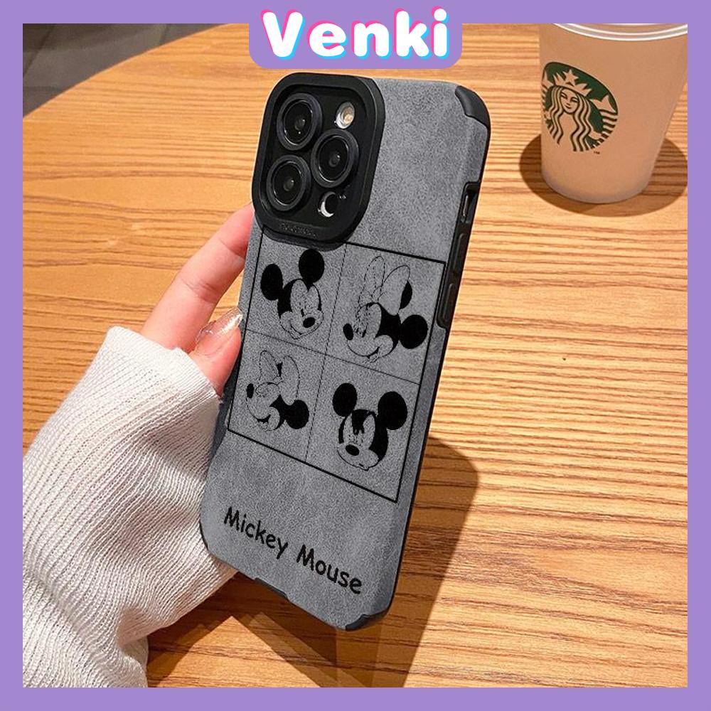 VENKI - Untuk iPhone 11 Case Leather Pupil Suede Case Soft Shockproof Phone Case Camera Simple Cute Cartoon Mouse Kompatibel dengan iPhone 14 13 Pro max 12 Pro max xr xs 7Plus 8Plus