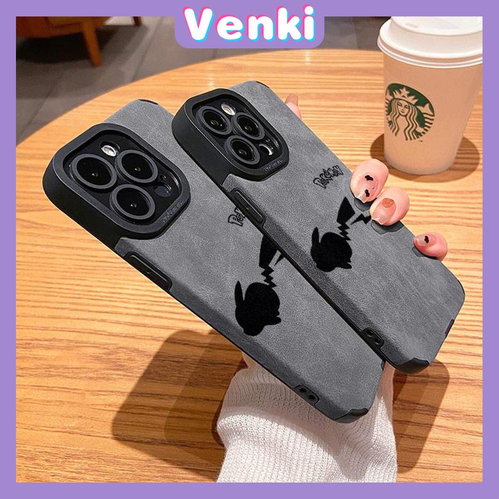 VENKI - Untuk iPhone 11 Case Kulit Anak Sekolah Suede Case Lembut Tahan Guncangan Ponsel Case Kamera Hitam Sederhana Elf Lucu Kompatibel dengan iPhone 14 13 Pro max 12 Pro max xr xs 7Plus 8Plus