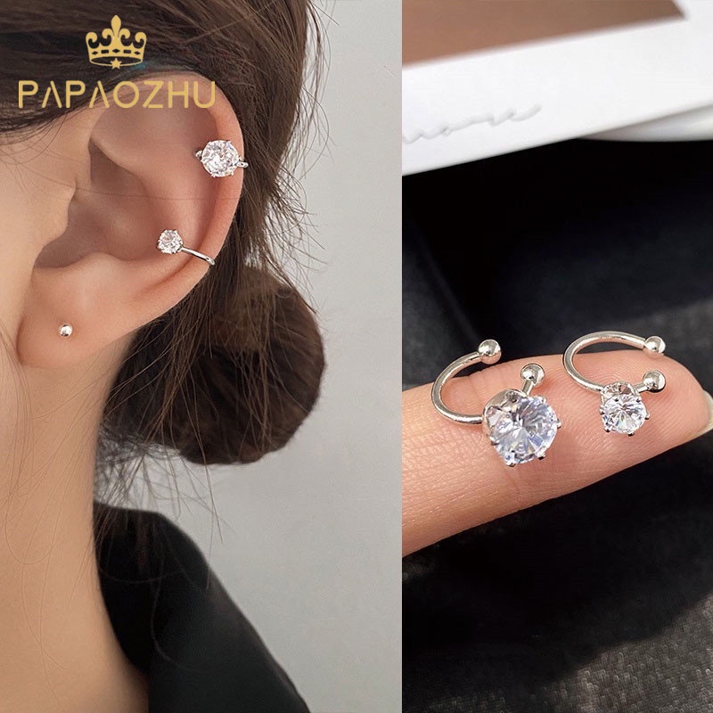 Papaozhu 1 Pc Non Tindik Besar Berkilau Zirkon Klip Anting Untuk Wanita Gadis Chic Bersinar Kristal Cuff Earrings Fashion Perhiasan Telinga