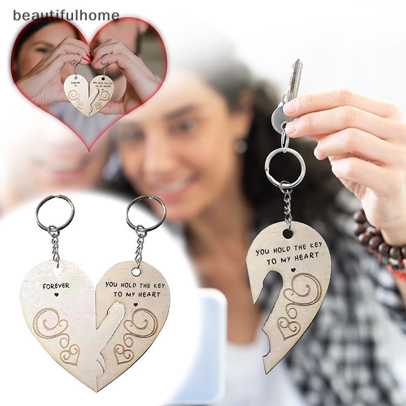 {Cantikrumah} 1pasang Valene Couple Keychain Anda Pegang Kunci Untuk Hatiku Pasangan Keychain Kreatif Kerajinan Tangan Liontin Kecil Puzzle Piece Hearts Keychain Gift.