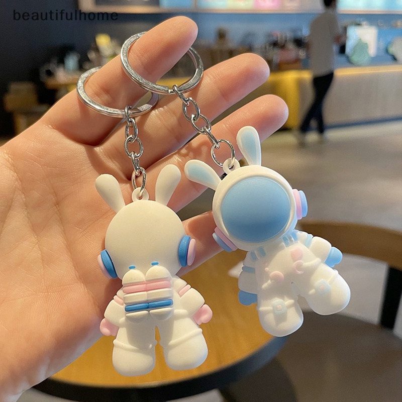 {beautifulhome} Kelinci Luar Angkasa Astronot Gantungan Kunci Kartun Liontin PVC Gantungan Kunci Bunny Ransel Aksesoris Perhiasan Hadiah.