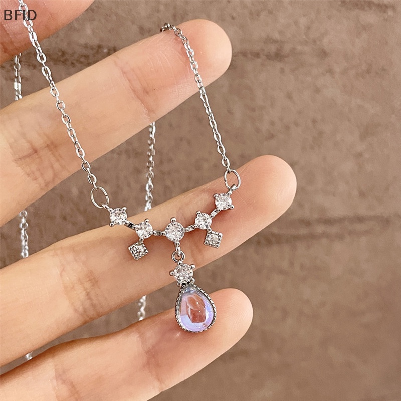 [BFID] Kreatif Tetesan Air Berbentuk Moonstone Shinny Kalung Ins Gaya Ringan Fashion Rantai Klavikula Untuk Wanita Gadis Perhiasan Hadiah [ID]