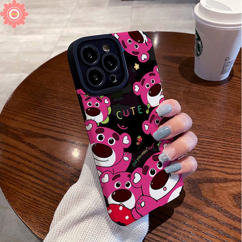 Lovely Kartun Imut Strawberry Bear Manyo Phone Case Kompatibel Untuk IPhone 7Plus 11 13 12 14 Pro MAX 7 8 Plus XR X XS MAX Mewah Tekstur Kulit Shockproof Cover