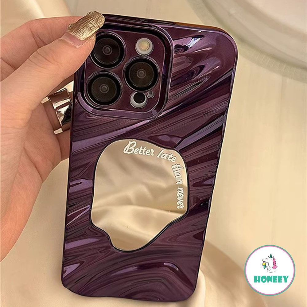 Ins Ripple Air Glossy Disepuh Makeup Mirror Phone Case Kompatibel Untuk iPhone 11 Pro Max13 12 Pro 14promax Fashion Tidak Teratur Penutup Belakang