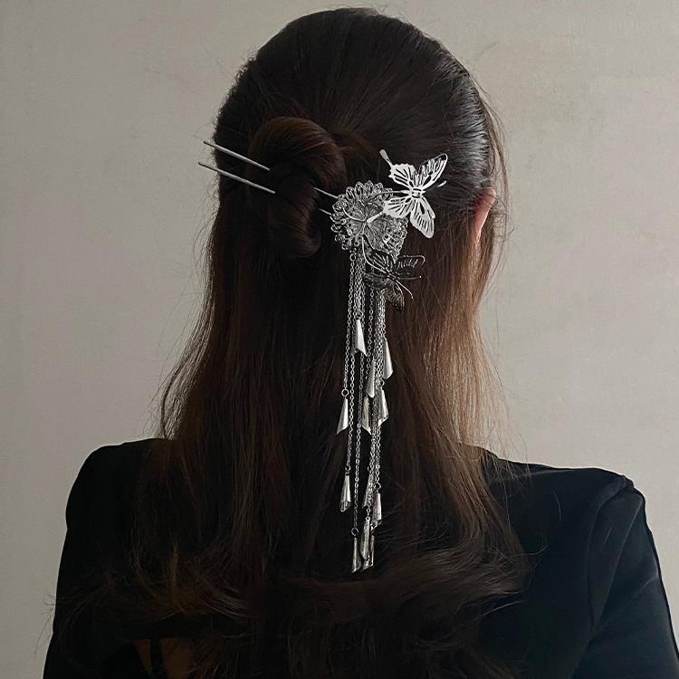 Fairy Wind Chime Rumbai Hanfu Hiasan Kepala Jepit Rambut Logam Kupu-Kupu Hairpin Gaya Tinggi Retro Jepit Rambut Untuk Wanita