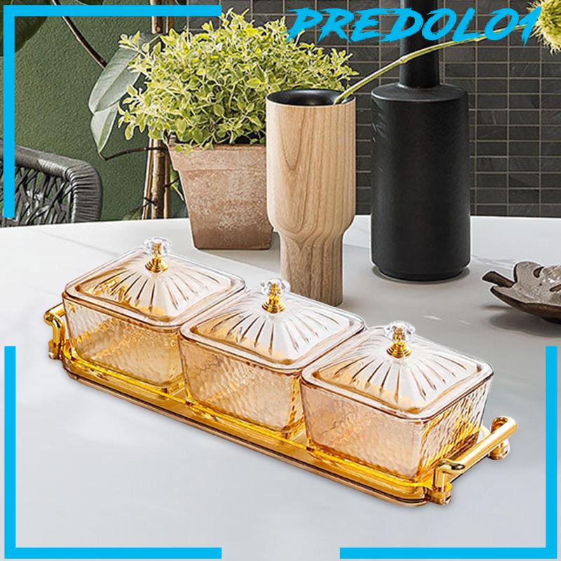 [Predolo1] Nampan Saji Kaca Piring Saji Buah Kering Mudah Di Isi Ulang Dapat Dilepas Untuk Rumah, Dapur Dengan Stand Platters 3sekat Penyimpanan Makanan