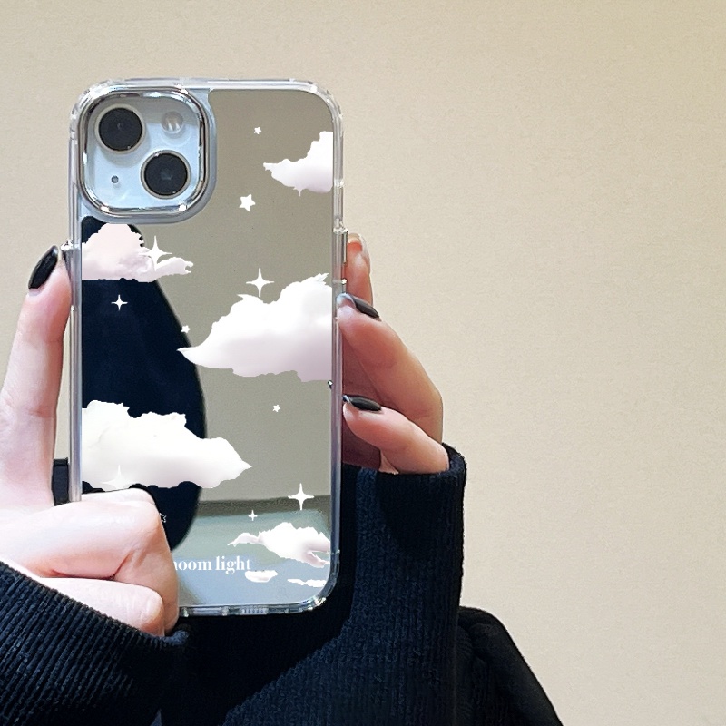 IPHONE Dreamy Star Cloud Mirror Phone Case Kompatibel Untuk Iphone11 12 13 14 12Pro 13Pro 14Pro Pro Max XR X XS Max Electroplating Tombol Perlindungan Mirror Cover