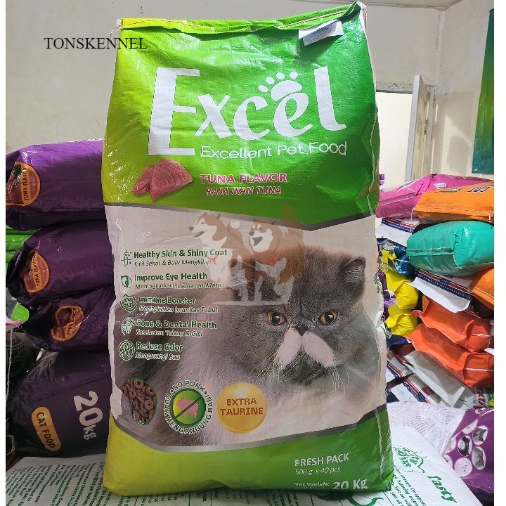 Excel Cat Food 20Kg 20 Kg Makanan Kucing Dewasa Ungu Hijau Orange Tuna Ikan Donat Tuna Ayam Segitiga