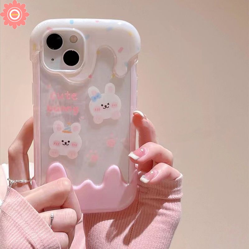 IPHONE Kartun Imut Beruang Kelinci Case Yang Indah Kompatibel Untuk Iphone11 7Plus XR 14 13 12 Pro Max X 7 8 Plus XS Max Permen 3D Es Krim Soft Cover