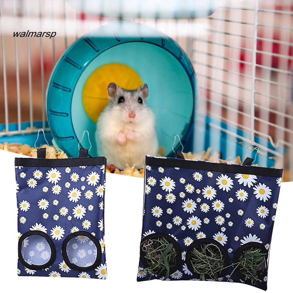 Walmarsp Tas Makanan Hewan Peliharaan Bukaan Bawah Printing Kait Untuk Gantung Tahan Aus Tahan Lama Menjaga Kandang Bersih Polyester Marmut Babi Jerami Feeder Hanging Bag Untuk Hamster