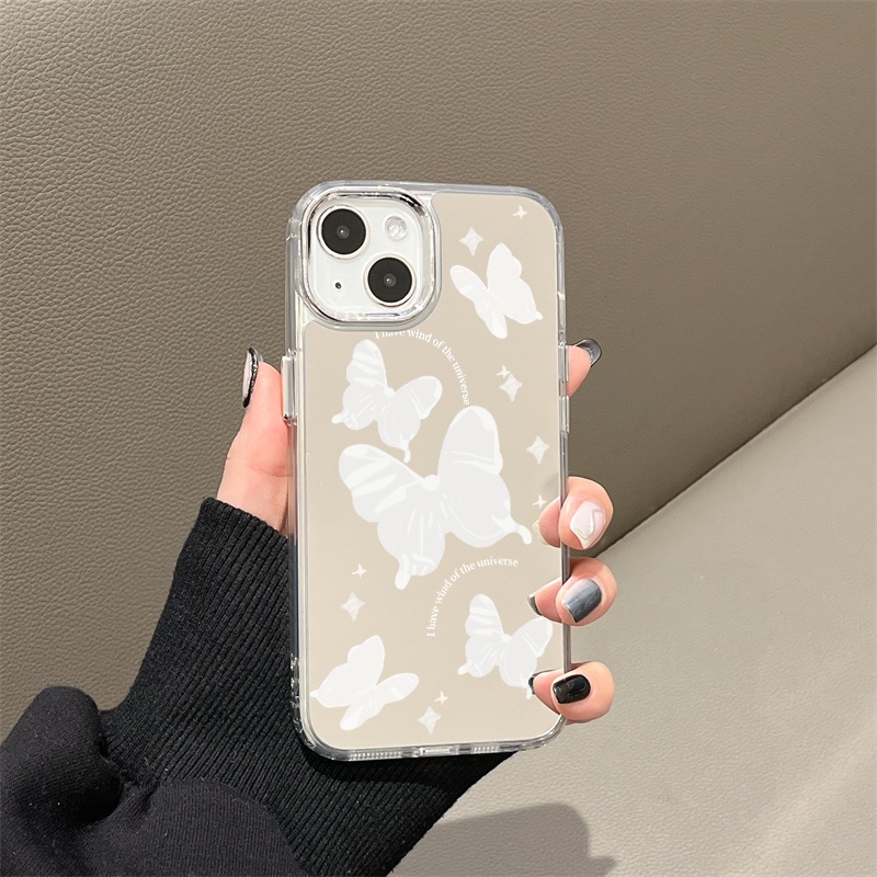 IPHONE Fantasy Casing Ponsel Cermin Kupu-Kupu Kompatibel Untuk Iphone11 12 13 14 12Pro 13Pro 14Pro Pro Max XR X XS Max Electroplating Tombol Perlindungan Mirror Cover
