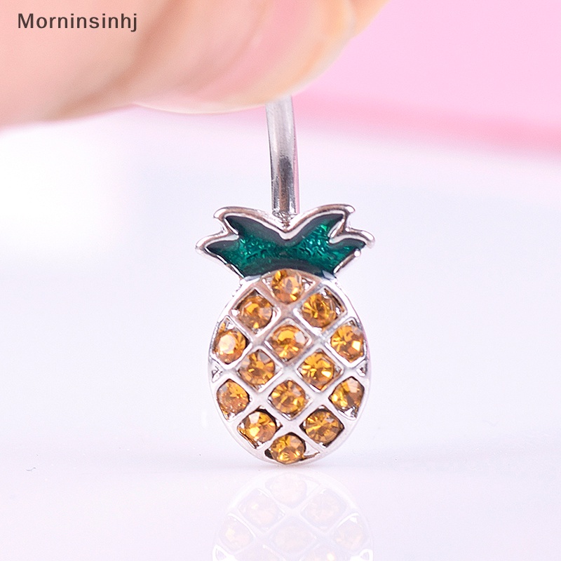 Mornin Cincin Pusar Baja Nanas Kristal Belly Button Ring Bar Perhiasan Tubuh id