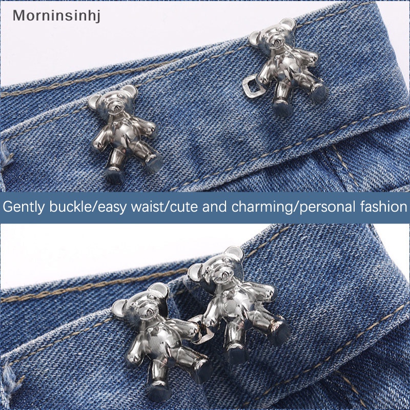 Mornin 1pasang Bear Shaped Adjustable Jean Tighten Button Waist Buckle Snap Celana Gesper Extender Pengganti Jeans Button Attachment Pins id