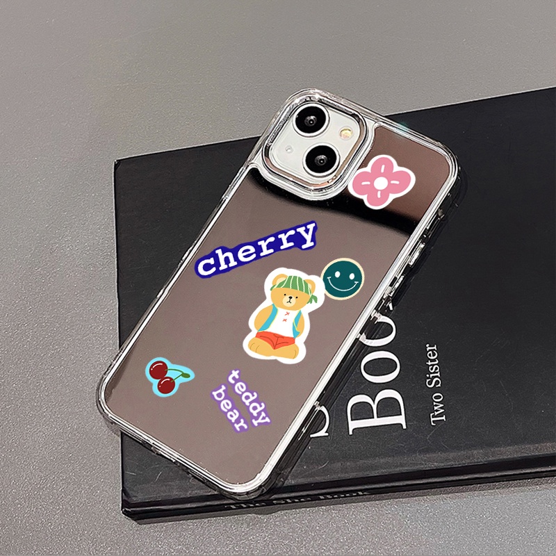 IPHONE Teddy Bear Mirror Phone Case Kompatibel Untuk Iphone11 12 13 14 12Pro 13Pro 14Pro Pro Max XR X XS Max Electroplating Tombol Perlindungan Mirror Cover