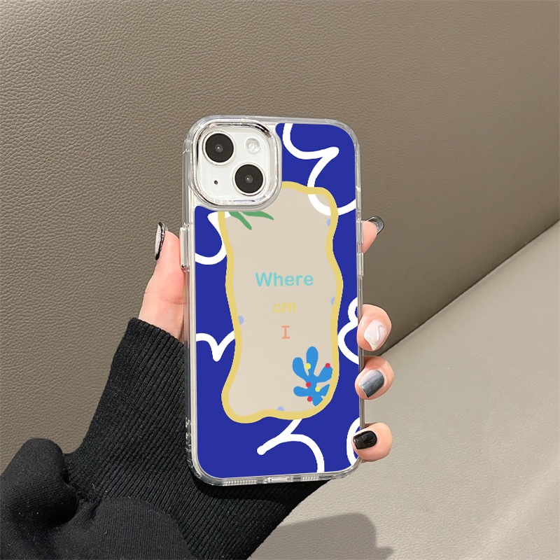 IPHONE Casing Ponsel Cermin Lukisan Biru Terang Kompatibel Untuk Iphone11 12 13 14 12Pro 13Pro 14Pro Pro Max XR X XS Max Electroplating Tombol Perlindungan Mirror Cover