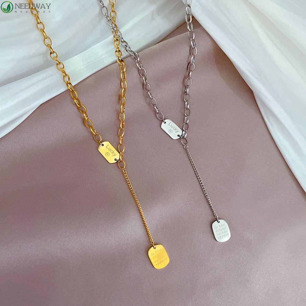 NEEDWAY Needway Wanita Kalung Pesta Keren Huruf Untuk Dewasa Hiphop Baja Titanium Pria Rantai Kalung