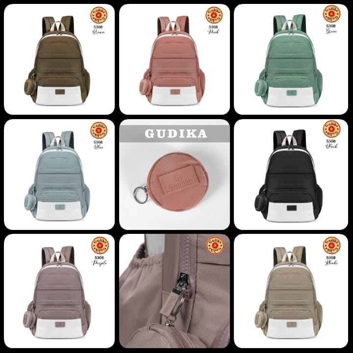 Tas GUDIKA 2tone 308 - Tas Ransel Laptop Wanita Kekinian Import Original Bahan Nylon Waterproof Anti Air Premium Korea Terbaru bisa muat banyak barang dan banyak slot