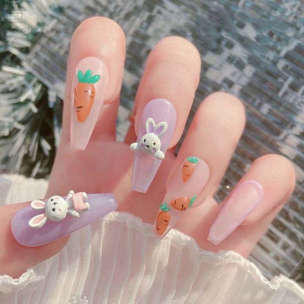 AUGUSTINA Augustina Kelinci Dekorasi Kuku Wanita Putih Pesona Kuku Nail Art Perhiasan Alloy Manicure Aksesoris