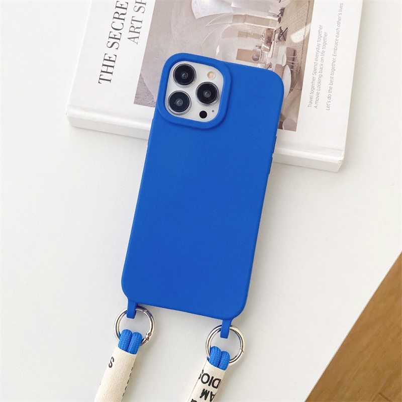 IPHONE Menebal Silikon Anti Rontok Lanyard Cover Cocok Untuk Iphone14 13 12 11 Pro X XS Max XR 78 14 Plus Matte Casing Pelindung Tali Diagonal Soft Case