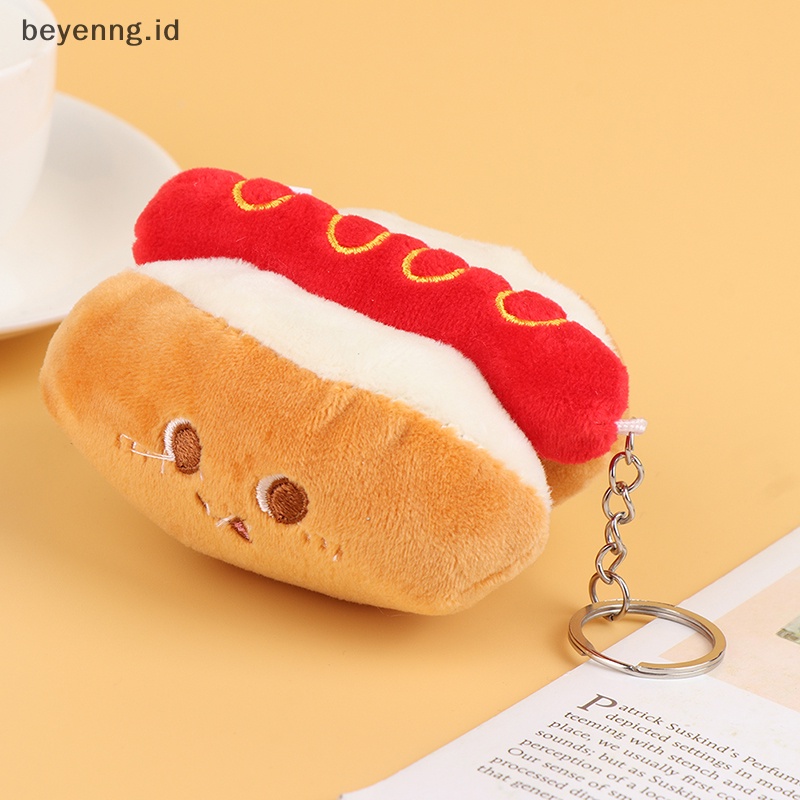 Beyen 1Pc Makanan Plush Gantungan Kunci Hamburger Hot Dog French Fries Boneka Liontin Mainan ID