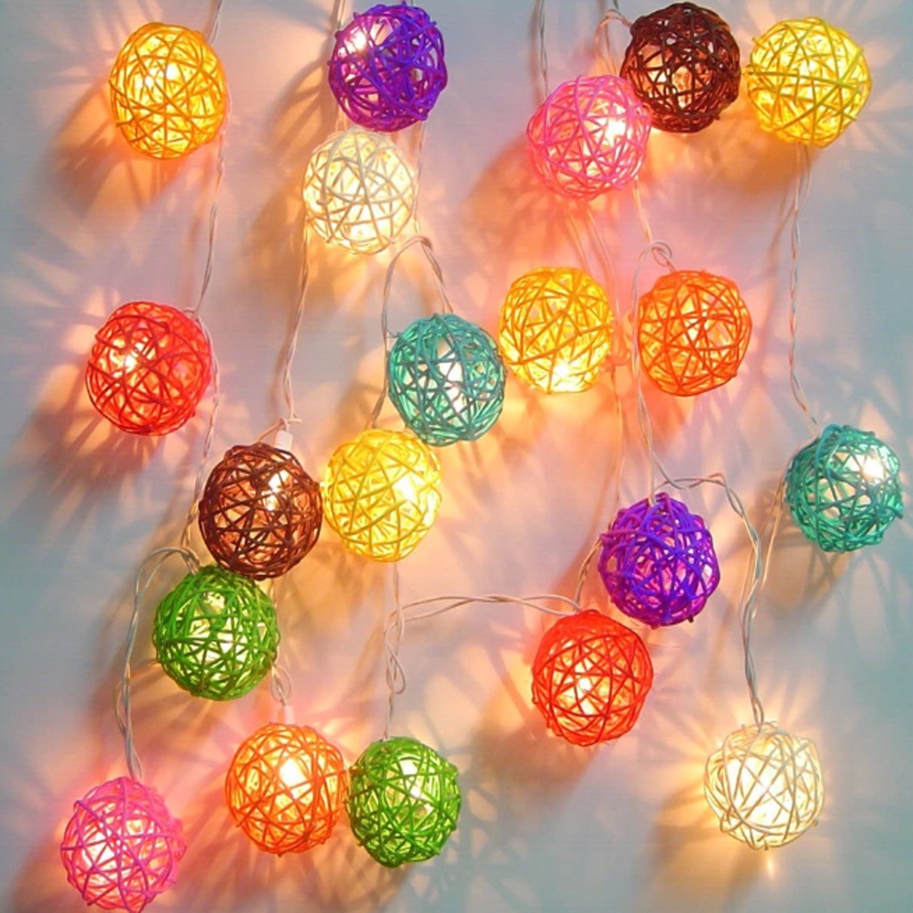 INDOMINI 2 Meter Lampu Rotan Bambu Lampu Tumblr Rotan Bulat Rattan Ball Light Led Hias Dekorasi E024