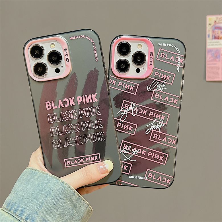 IPHONE Casing Ponsel Desain Signature Double Layer Colorful Silver Full Screen Hitam Dan Pink Kompatibel Dengan Iphone12 13 14 11 Pro Max Qqzs