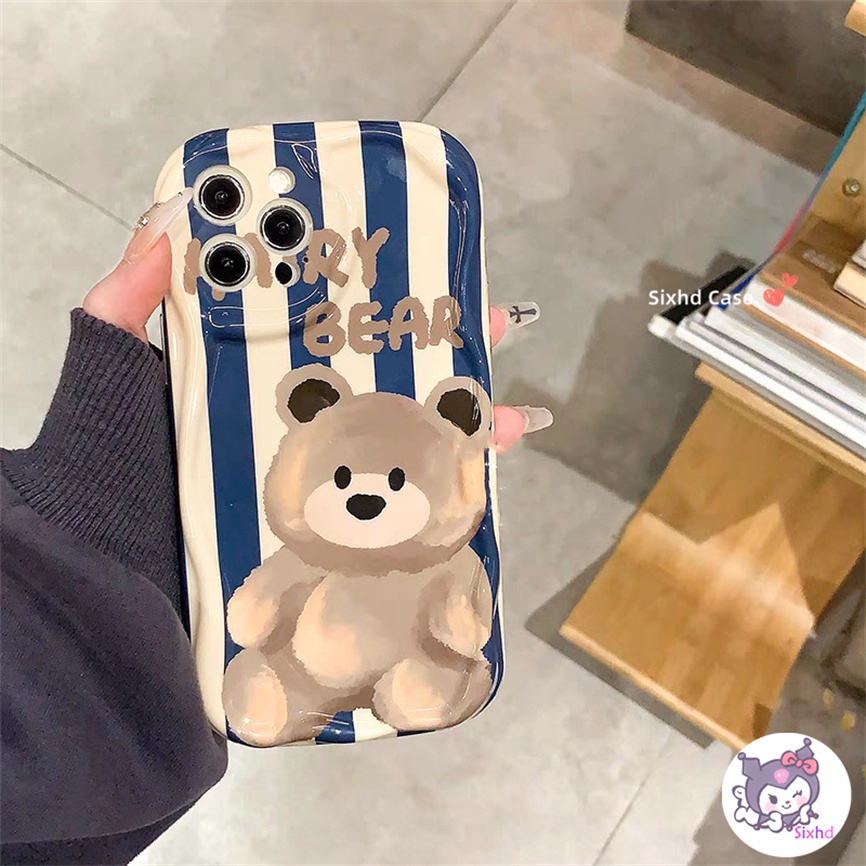 IPHONE Kompatibel Untuk Iphone14 13 12 11 Pro Max SE2020 X Xr Xs Max8 7 6 6s Plus Beruang Coklat Lucu 3D Tepi Melengkung Gelombang Glossy Phone Case Soft Cover