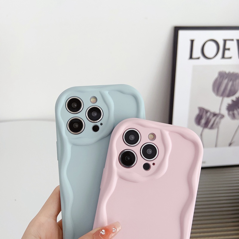 【Macaron Wave】So Pretty Blue Skin Feel SoftCase IPhone 7 8 Plus X Xr XS Max IPhone 11 12 13 14 Pro Max Women's Fashion Camera Protect Phone Case Pink